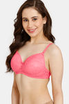 Rosaline Padded Non Wired 3/4th Coverage Lace Bra - Pink Lemonade — thumbnail 3
